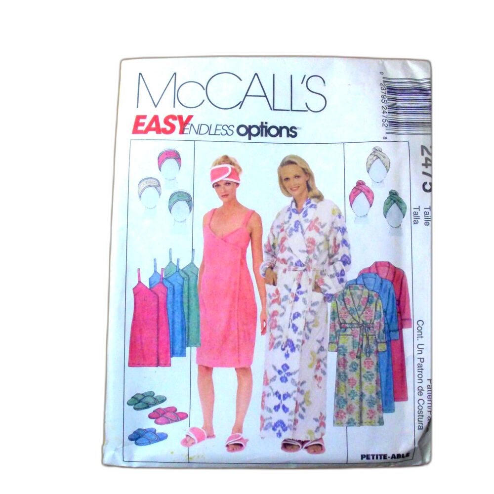 McCalls 2475 Missie's Robe Spa Wrap Slippers Turban Size Z (Xlg-Xxl} FF